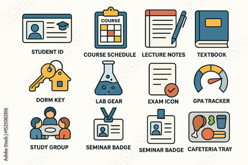 Academic essentials: id, course schedule, lecture notes, textbook, dorm key