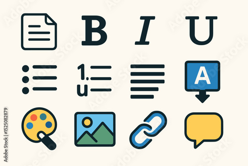 Text formatting and editing icons: bold italic underline list link image