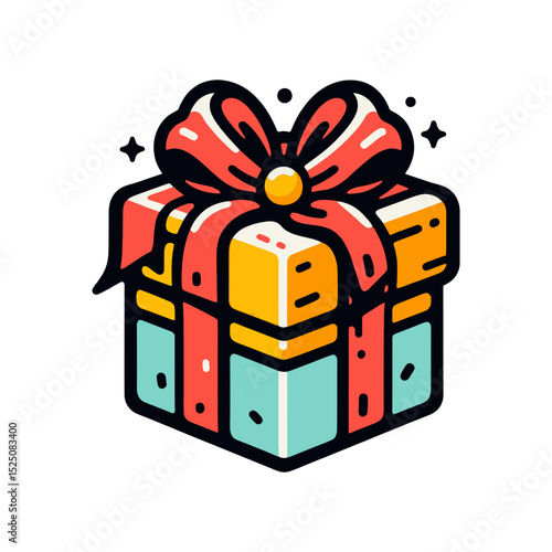 festive gift box with a red bow and colorful wrapping. Ideal for blogs and websites about holidays, celebrations, gifting, and special occasions.