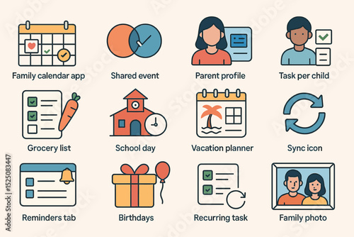 Family management app interface with calendar, profiles, and task features