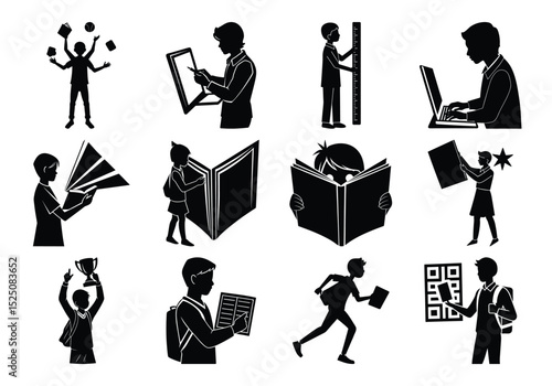 Silhouette Icons Education, Learning, and Multitasking Students