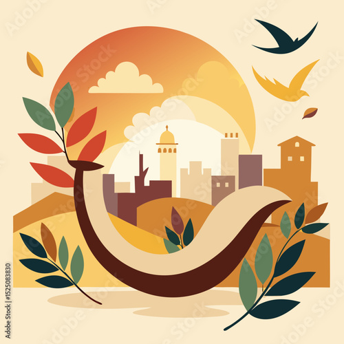 Yom Kippur Vector Illustration – Shofar, Traditions, Jewish Holiday Elements