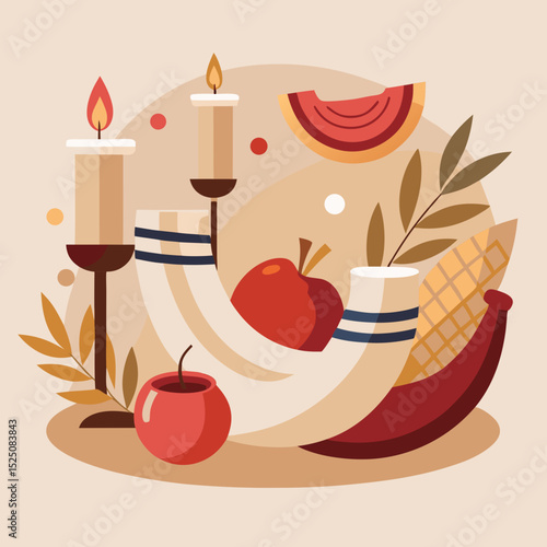 Yom Kippur Vector Illustration – Shofar, Traditions, Jewish Holiday Elements