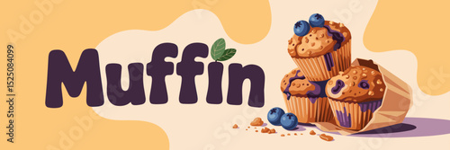 stack of blueberry muffins with golden crumbs and paper wrappers – suitable for cafe menus and baked goods advertising