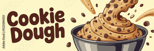 playful cookie dough text with chocolate chips in mixing bowl – ideal for baking blogs, dessert promotions, or food packaging