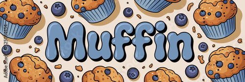 cheerful blueberry muffin illustration with crumbs and wrappers – great for bakery branding and dessert marketing
