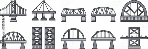 Collection of bridge icons in vector format – Suitable for architecture illustrations, transport branding, or urban planning content