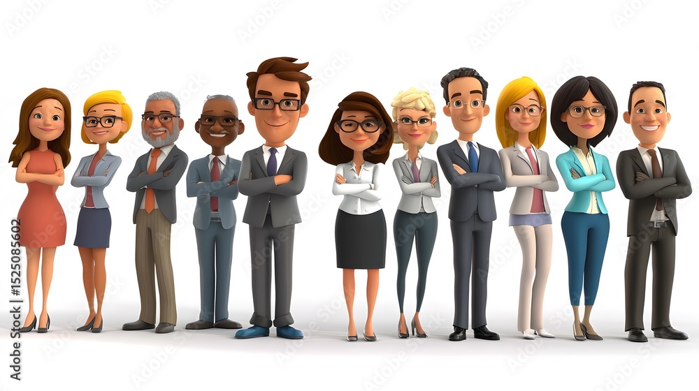 HR branding team cartoon people 3D, diversity-focused group photo HR branding team cartoon people 3D, diversity-focused group photo