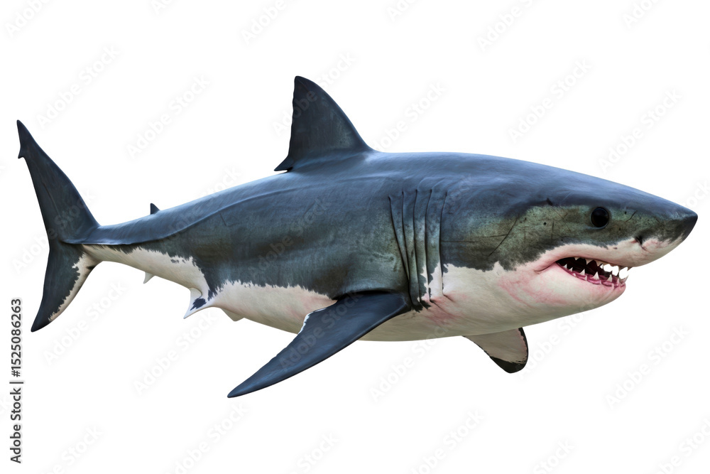 Obraz premium Realistic great white shark model showcasing marine life isolated on a transparent background