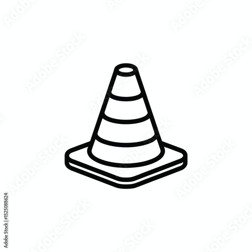 Isometric Line Art Traffic Cone Icon Illustration