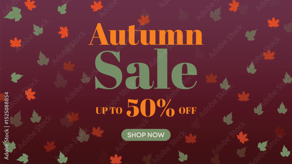 Fototapeta premium Autumn Sale Banner with Rich Burgundy Background and Orange Leaves, Ideal for Stylish Promotions