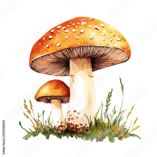 My Watercolor illustration, illustration mushroom painting isolated on a white background, illustration, AI painting design, vector set, eps format design,