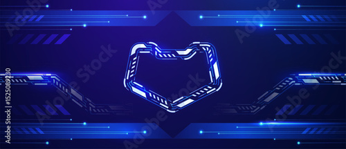 Blue futuristic tech background with glowing shield like HUD frame and lines