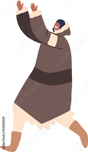 Dancing ethnic Eskimo woman vector illustration