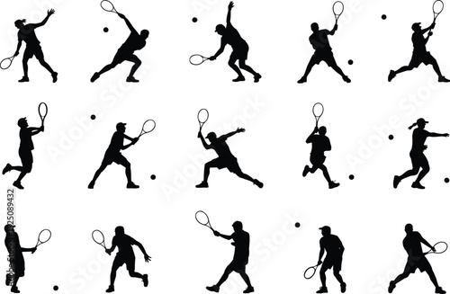 Wallpaper Mural Silhouette Icons of Tennis Players in Action: Various Strokes and Movements for Sports Design Torontodigital.ca