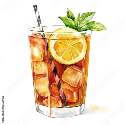 My Watercolor iced tea with lime illustration painting isolated on a white background, illustration, AI painting design, vector set, eps format design,