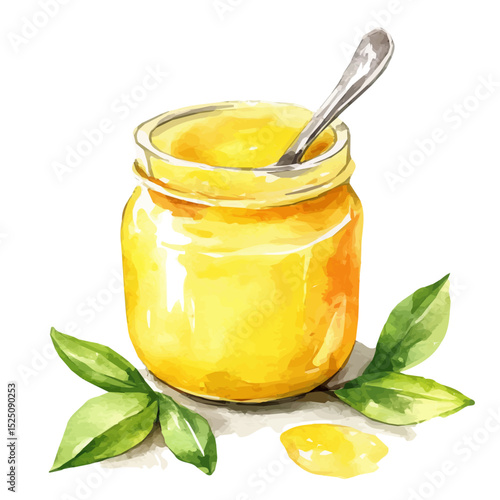 My Watercolor illustration, illustration lemon curd and leaves painting isolated on a white background, illustration, AI painting design, vector illustration set, eps format