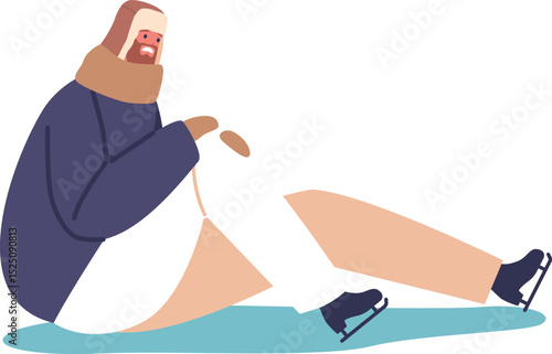 Guy ice-skater with hurt knee