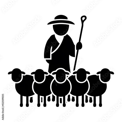 Shepherd with Sheep Icon – Farm, Livestock, Pastoral Vector Silhouette