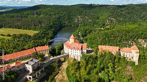 Beautiful Gothic castle Veveri. The city of Brno at the Brno dam. South Moravia - Czech Republic - Central Europe.