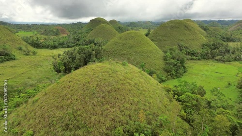 Aerial view of Chocolate hills - geological formation on Bohol island, Philippines, 4k