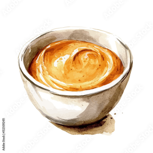 My Watercolor illustration, illustration miso paste in bowl painting isolated on a white background, illustration, AI painting design, vector illustration set, eps format