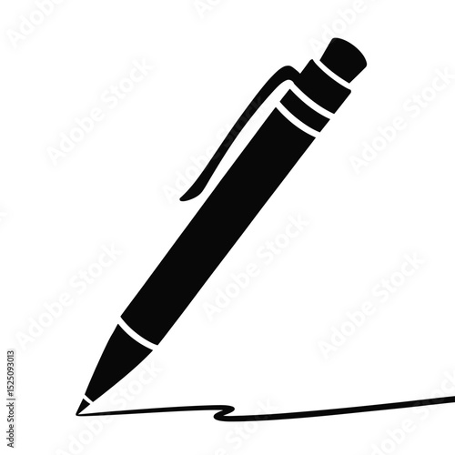 Black and White Illustration of a Pen Writing a Line on Paper