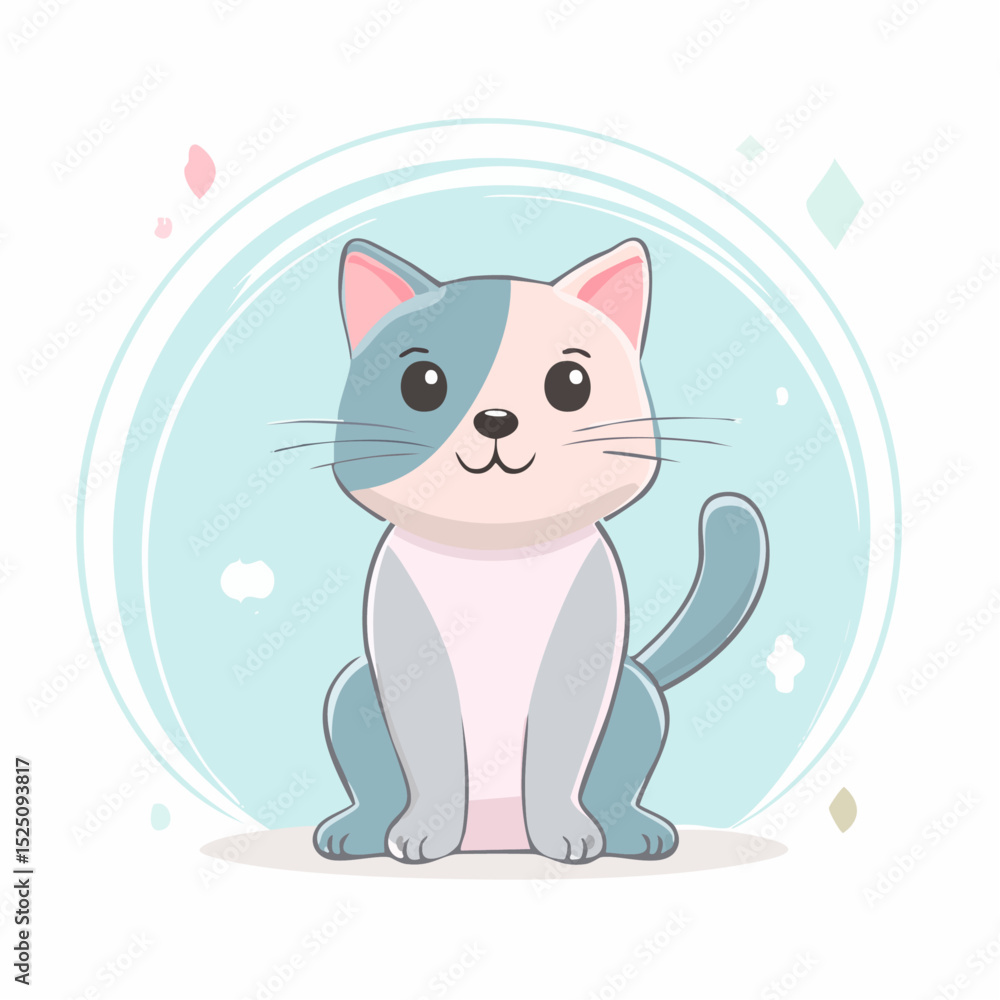 Obraz premium Adorable cartoon cat illustration with a cute face and sitting pose on a white background