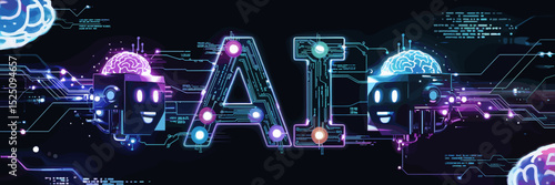 futuristic digital art poster of AI text integrated with circuit patterns and holographic projections – ideal for tech industry, AI development, or digital innovation