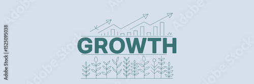 growth text with arrows bar charts and plants on light blue background – ideal for business progress and environmental themes