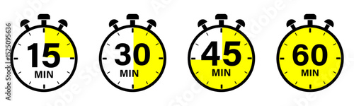 Stopwatch Timer Icons 15 30 45 60 Minutes Interval Countdown Graphics