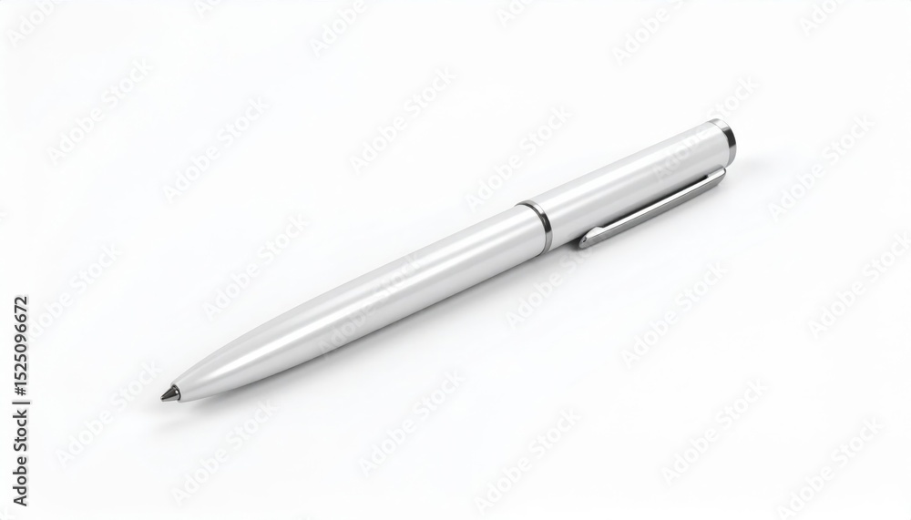Silver Ballpoint Pen On White Background Silver Ballpoint Pen On White Background
