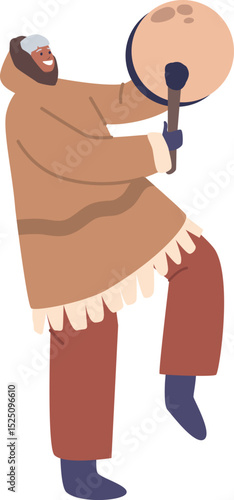 Eskimo man playing tambourine vector illustration