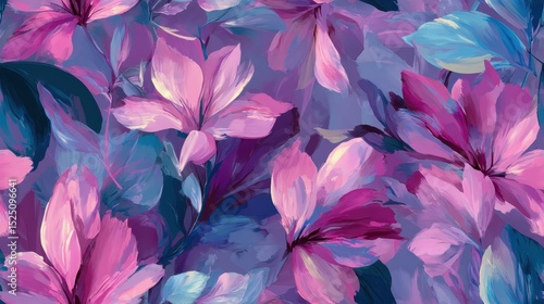 Vivid Pink and Purple Floral Abstract Painting Artistic Background for Design Projects