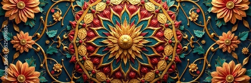 Golden floral mandala with arabesque details East Asian inspired, ornate design , east, stylish, sophisticated