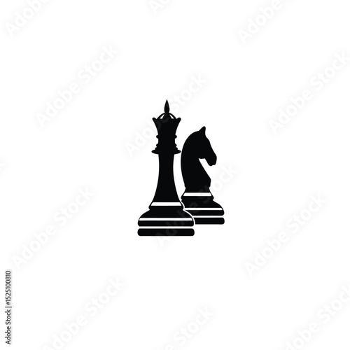 Minimal silhouette of a knight chess piece with bold, sharp edges on white background