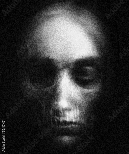 Scary woman skull, horror wallpaper with spooky monster, halloween background