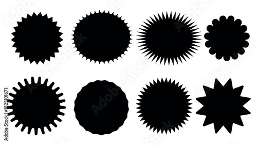 Set of black price sticker, sale or discount sticker, sunburst badges icon, badge star, sale price tag, black starburst sunburst shape collection, black promo tags, sale stickers emblem