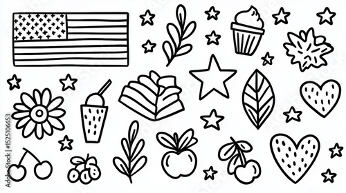 Wallpaper Mural Patriotic Independence Day Countdown Calendar Line Art with Easy-to-Color Doodles for Coloring Book Design Torontodigital.ca