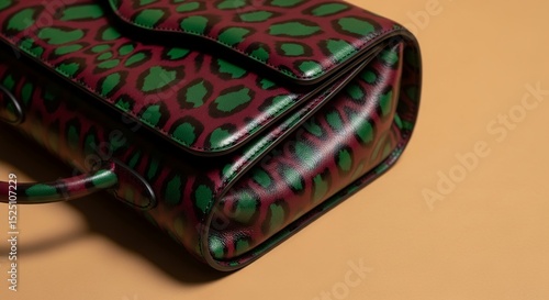 Wallpaper Mural Elegant Maroon and Emerald Green Leopard Print Leather Handbag, Close-up Fashion Accessory, Luxury Style Torontodigital.ca
