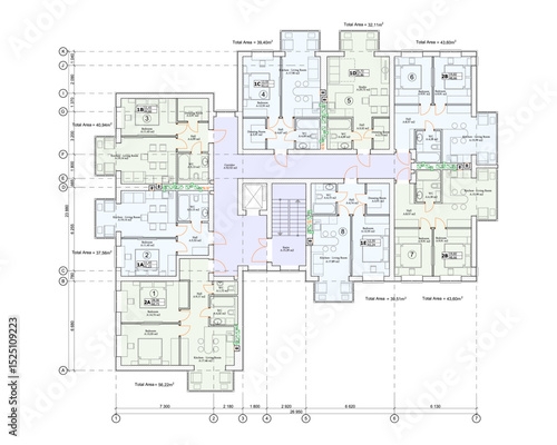 Vector architectural project of a multistory building floor plan	
