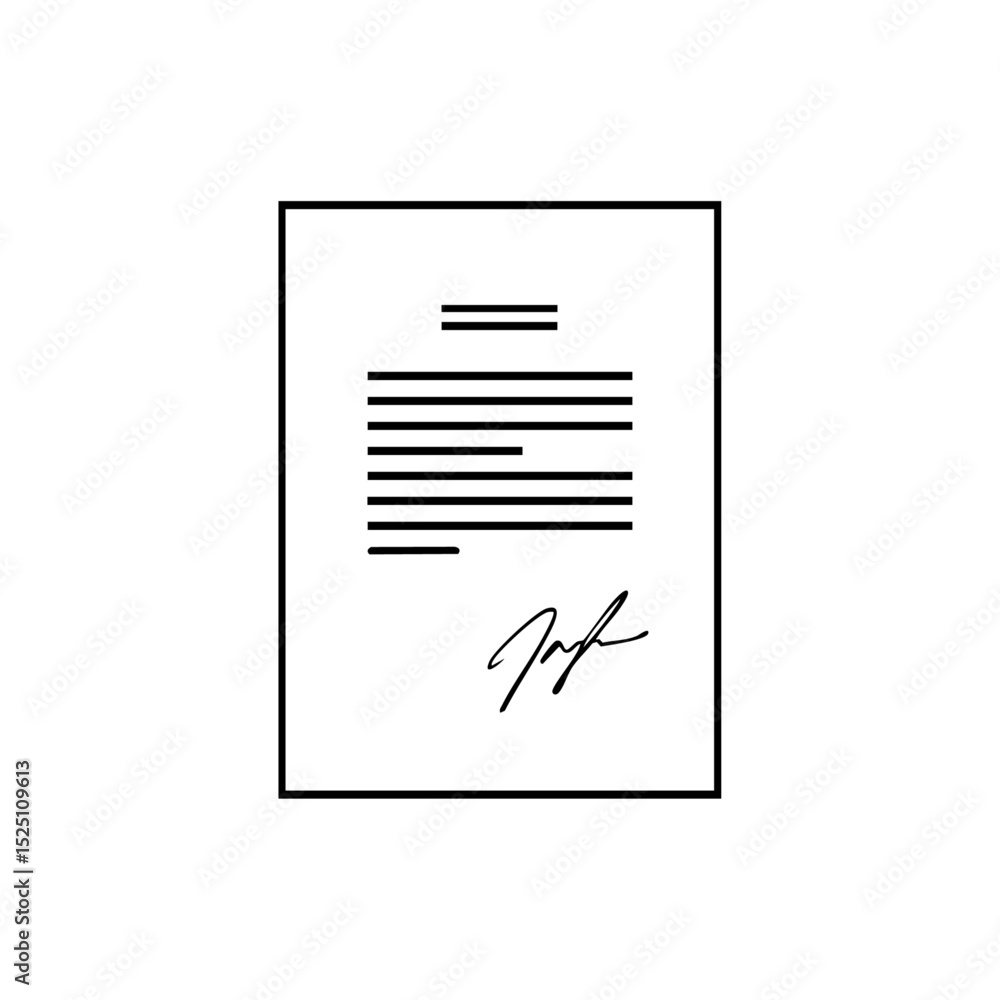 Vector logo of a document with lines and signature, indicating a signed contract.
 Vector logo of a document with lines and signature, indicating a signed contract.