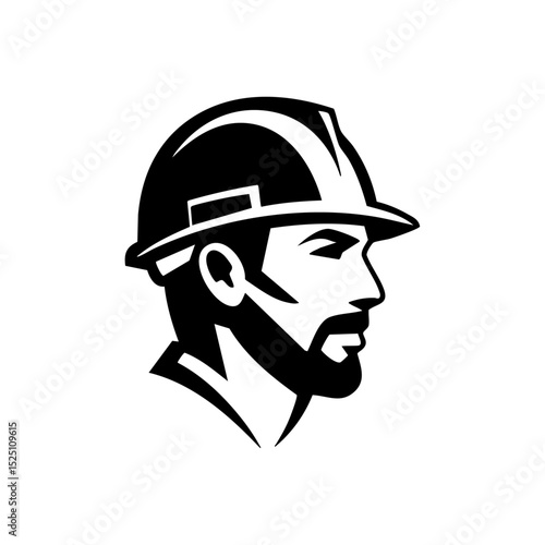 Vector logo of a male construction worker wearing a hard hat in profile view. Professional tradesman illustration for construction or safety themes.



