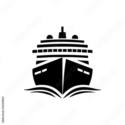 Front-facing ocean cruise liner icon on waves.

