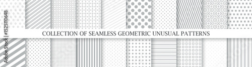 Collection of color geometric seamless patterns. Simple dotted and striped delicate textures - repeatable unusual minimalistic backgrounds. Textile endless prints.