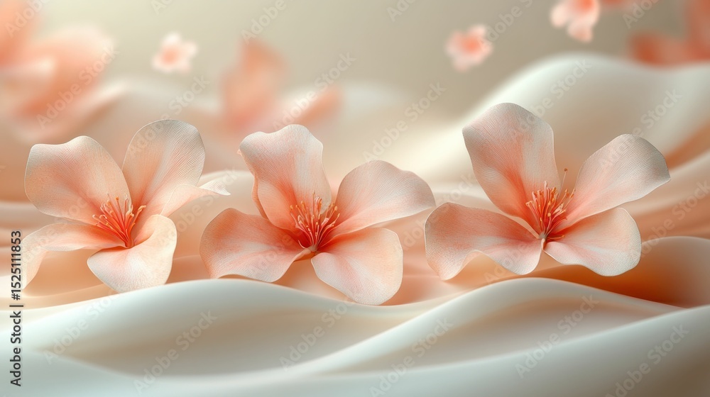 Delicate peach blossoms on soft cream fabric Delicate peach blossoms on soft cream fabric