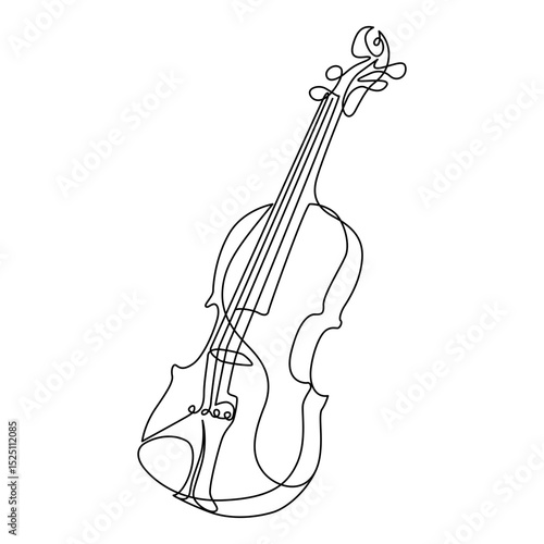 Violin line drawing. Hand-drawn music instrument line art. Hand drawn vector illustration with editable stroke. Isolated on transparent background.
