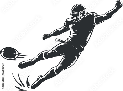 American Football Player, American Football Player Silhouette Kicking Ball in Full Motion