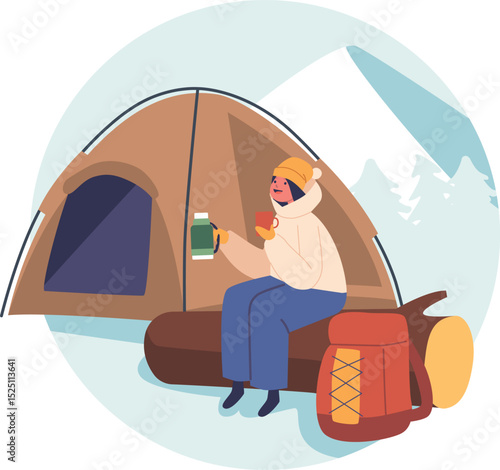 Child rest at campfire vector illustration