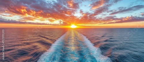 Fototapeta Naklejka Na Ścianę i Meble -  Dramatic sunset over ocean wake